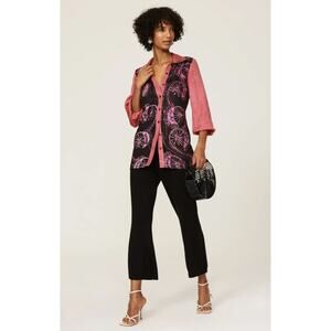 Kahindo Maa Black & Pink Tie-Dye Boho Button Down Tunic Top Size 6